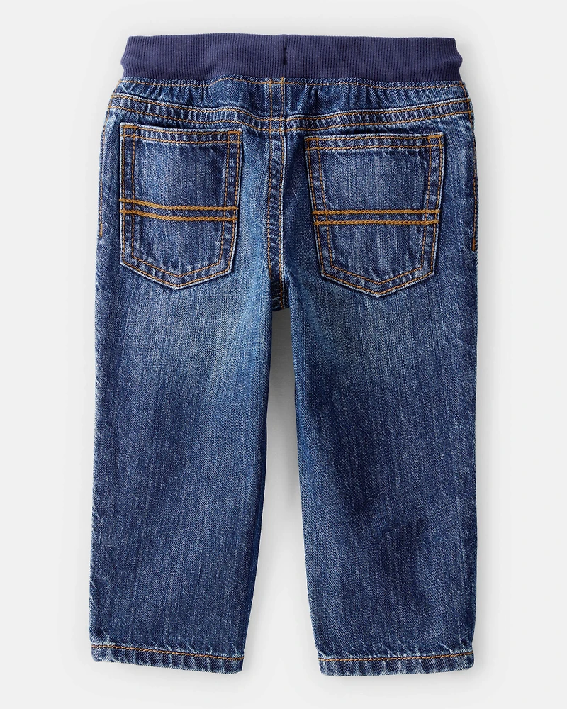 Baby Boy Pull-On Straight Denim Pants - Medium Wash