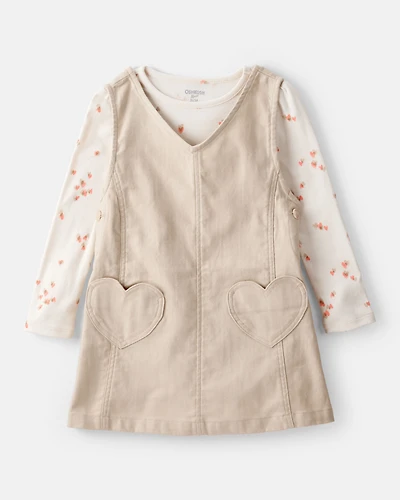 Toddler Girl 2-Piece Heart Print Cotton Long-Sleeve Dress - Brown