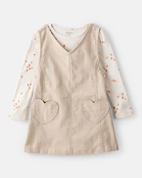 Toddler Girl 2-Piece Heart Print Cotton Long-Sleeve Dress - Brown