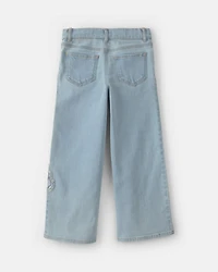 Girls Butterfly Cropped Wide-Leg Jeans - Light Wash
