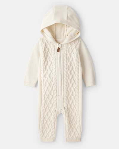 Baby Boy Long-Sleeve Cableknit Jumpsuit - Cream