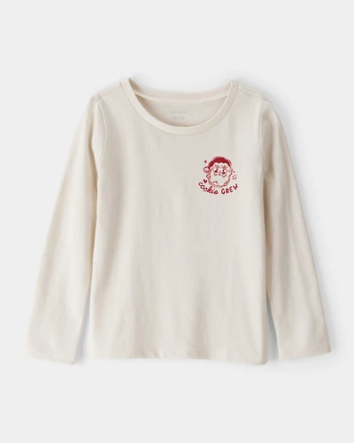 Toddler Girl Christmas Santa Cookie Crew Long-Sleeve Graphic Tee - Cream