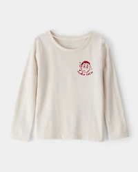 Toddler Girl Christmas Santa Cookie Crew Long-Sleeve Graphic Tee - Cream