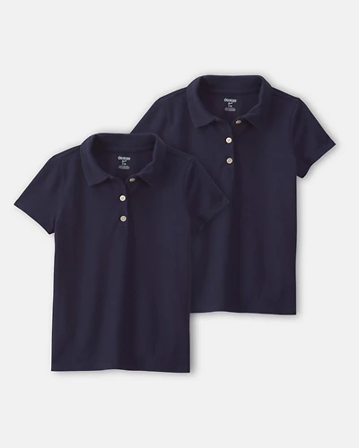 Girls 2-Pack Uniform Piqué Polo Shirts - Navy