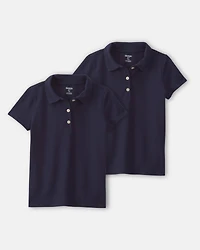 Girls 2-Pack Uniform Piqué Polo Shirts - Navy