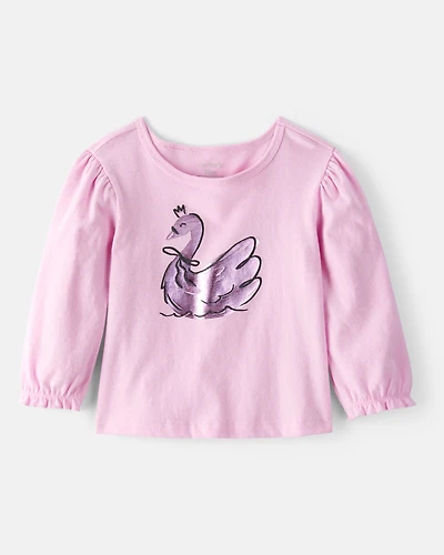 Baby Girl Metallic Swan Long-Sleeve Graphic Tee - Pink