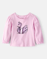 Baby Girl Metallic Swan Long-Sleeve Graphic Tee - Pink