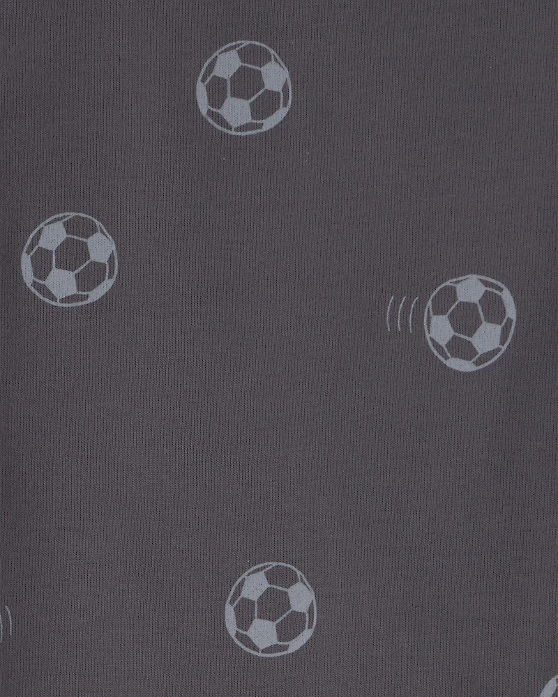 Boys Soccer 100% Cotton Short-Sleeve Snug Fit 4-Piece Pajama Set - Green/Grey