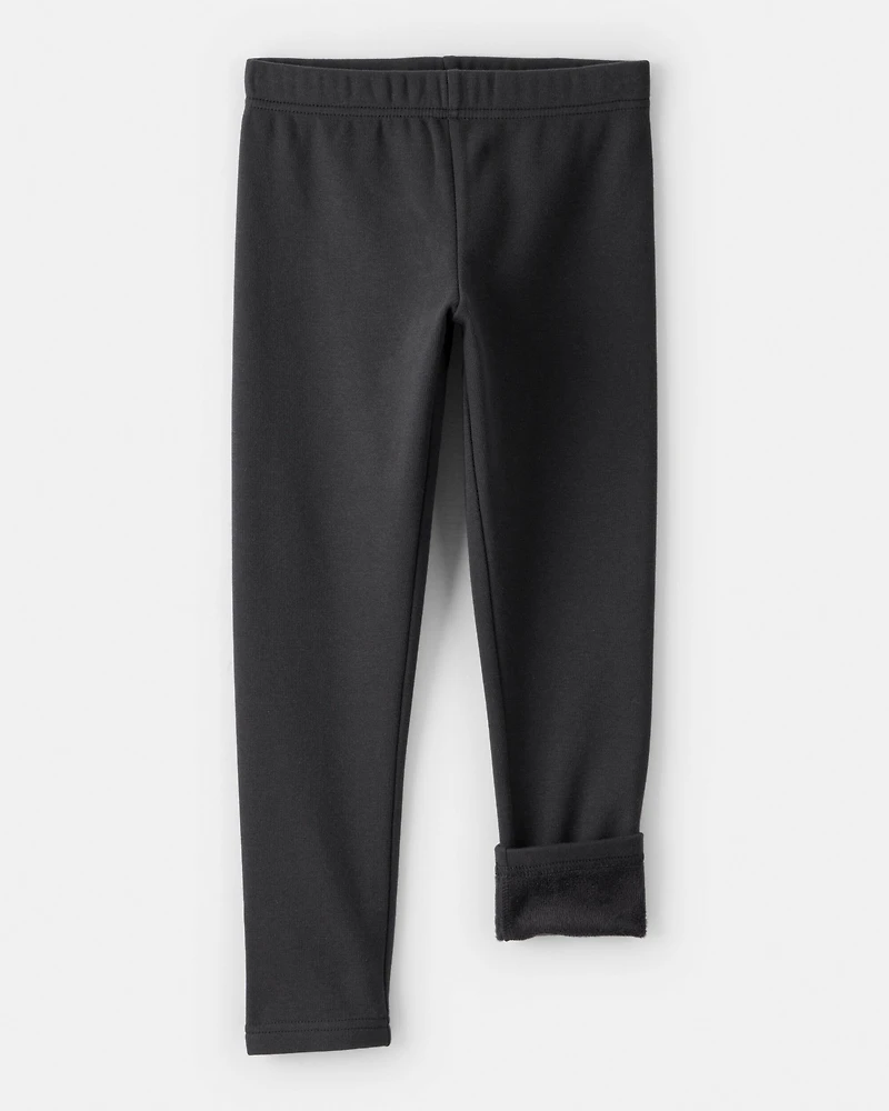Girls Cozy Fleece Pull-On Stretch Leggings - Black