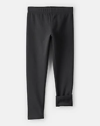 Girls Cozy Fleece Pull-On Stretch Leggings - Black