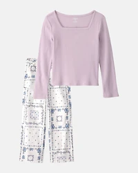Girls 2-Piece Fashion Top & Pants Set - Purple/White