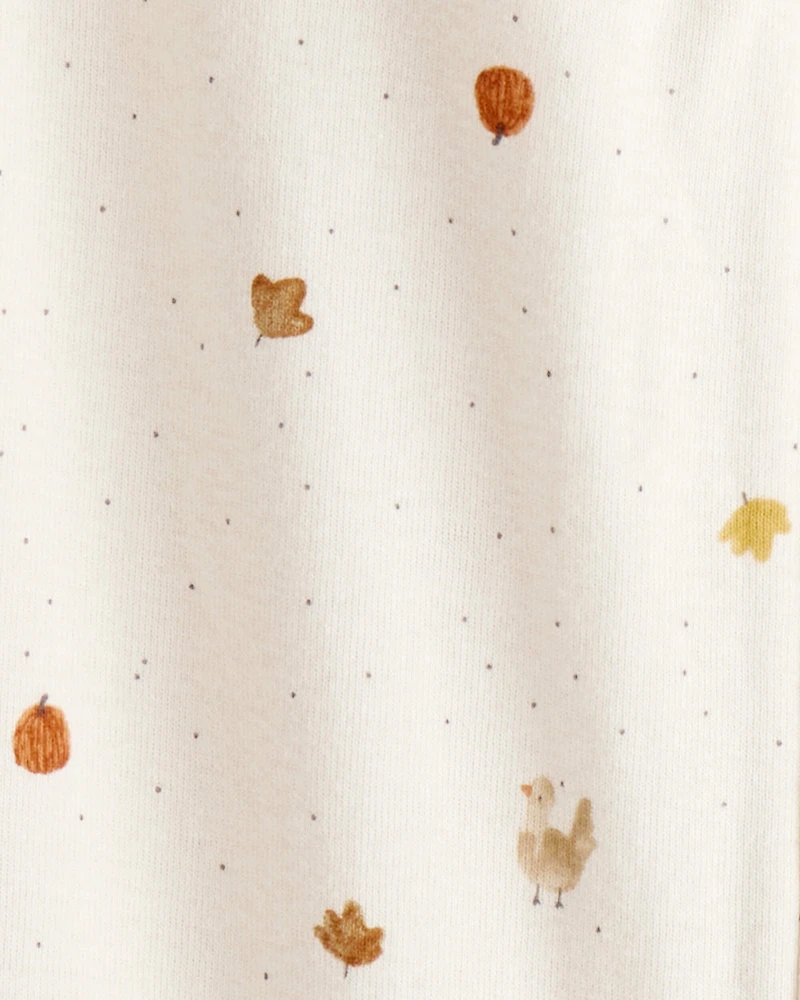 Baby Thanksgiving Print 100% Cotton Long-Sleeve 2-Way Zip Footed 1-Piece Pajamas - Ivory