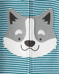 Toddler Boy Dog Striped 100% Cotton Snug Fit Footie 1-Piece Pajamas - Blue