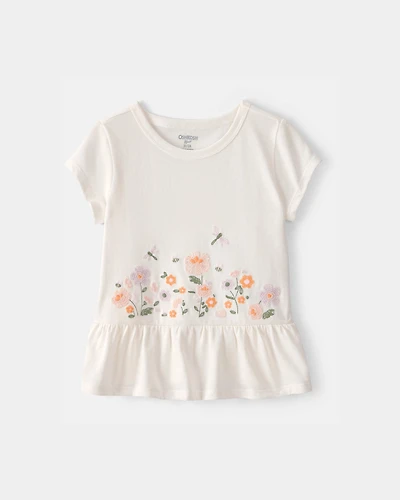 Toddler Girl Floral Embroidered Top - Ivory