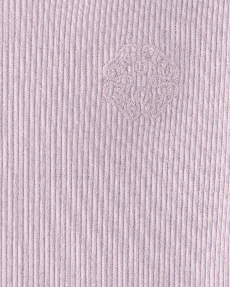 Baby Girl Logo Embroidered Ribbed Tee - Purple