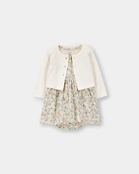 Baby Girl Floral Cardigan Dress Set - Cream