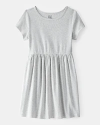 Girls Ribbed Short-Sleeve Dress - Grey