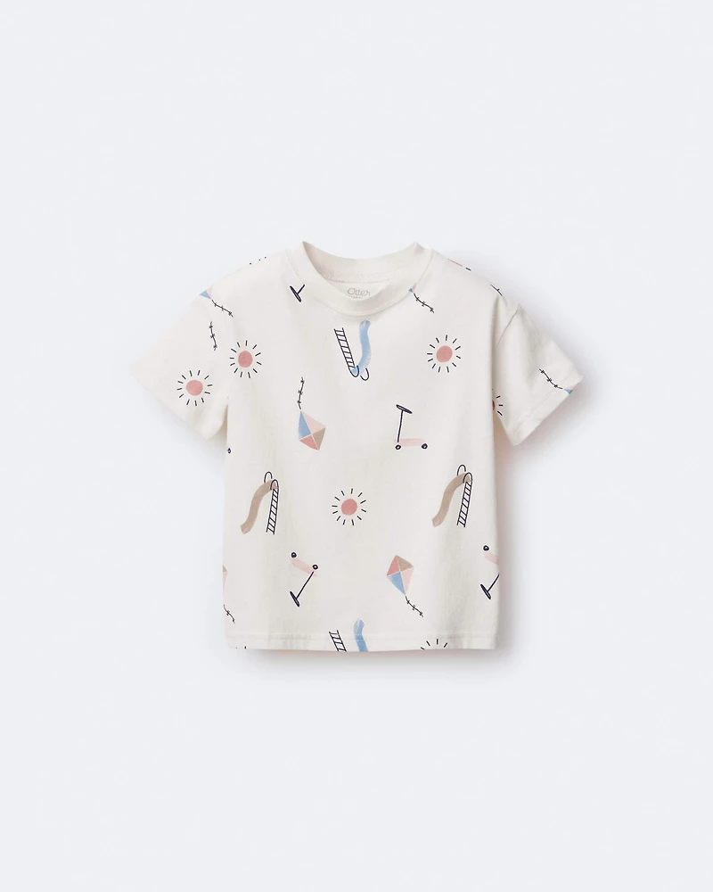 Toddler Short-Sleeve Relaxed Graphic Tee in Park Day Print - Cream