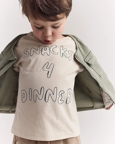Toddler 'Snacks 4 Dinner' Short-Sleeve Graphic Tee - Khaki