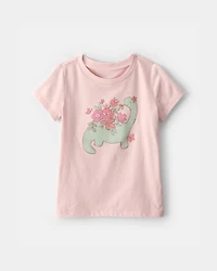 Toddler Girl Dinosaur Floral Graphic Tee - Pink