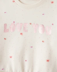 Baby Girl Heart Long-Sleeve Pullover Sweatshirt - Ivory