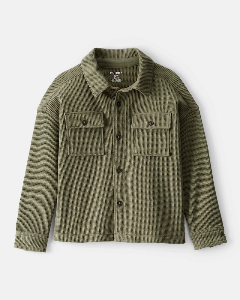 Toddler Boy Long-Sleeve Waffle Knit Utility Shirt - Green