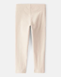 Toddler Girl Cotton Rib Pull-On Stretch Leggings - Cream