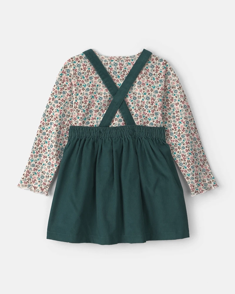 Toddler Girl 2-Piece Floral Corduroy Long-Sleeve Dress Set