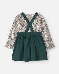 Toddler Girl 2-Piece Floral Corduroy Long-Sleeve Dress Set
