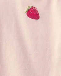 Girls Strawberry Ribbed Tee - Pink