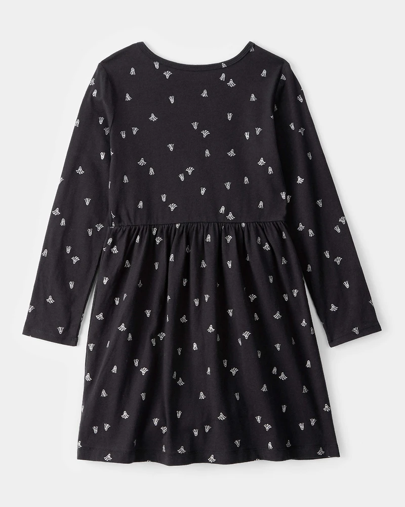 Girls Halloween Ghost Long-Sleeve Dress - Black