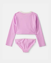 Girls 2-Piece Long-Sleeve Rashguard Swimsuit Set - Pink