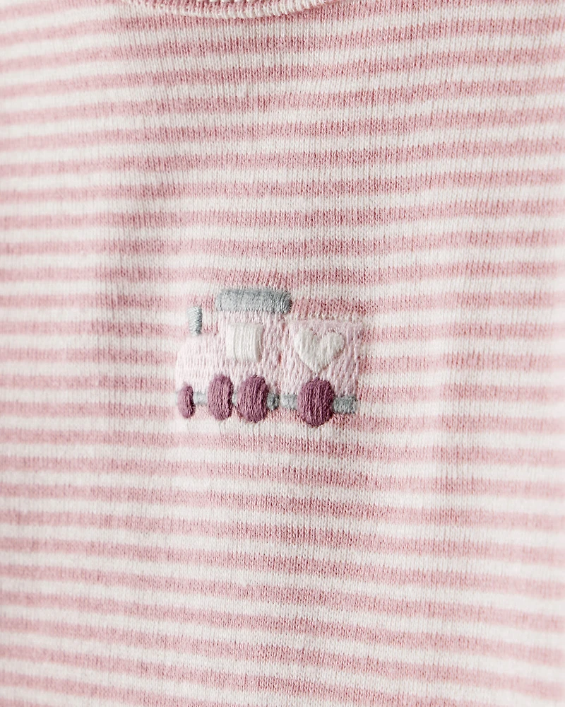 Baby Girl 3-Piece Train Print Long-Sleeve Bodysuit & Pant Set - Pink