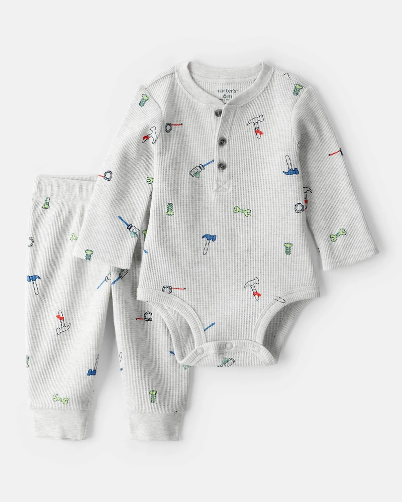Baby Boy 2-Piece Construction Thermal Bodysuit & Pant Set - Grey