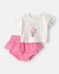 Baby Girl 2-Piece Ice Cream Top & Short Set - Pink