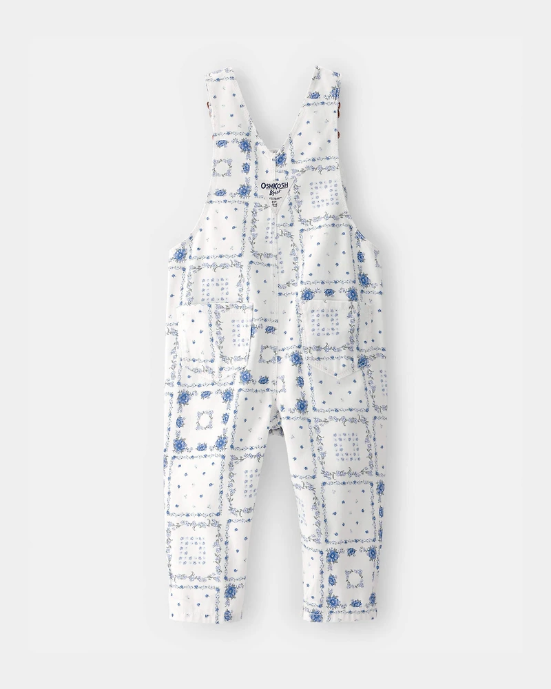 Baby Girl Bandana Floral Overalls - Blue/Ivory