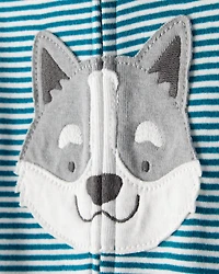 Toddler Boy Dog Striped 100% Cotton Snug Fit Footie 1-Piece Pajamas - Blue