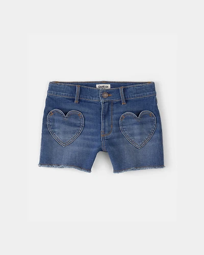Girls Heart Pocket Denim Shorts - Dark Wash