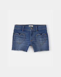 Girls Heart Pocket Denim Shorts - Dark Wash