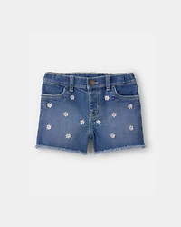 Toddler Girl Daisy Denim Embroidered Shorts - Dark Wash