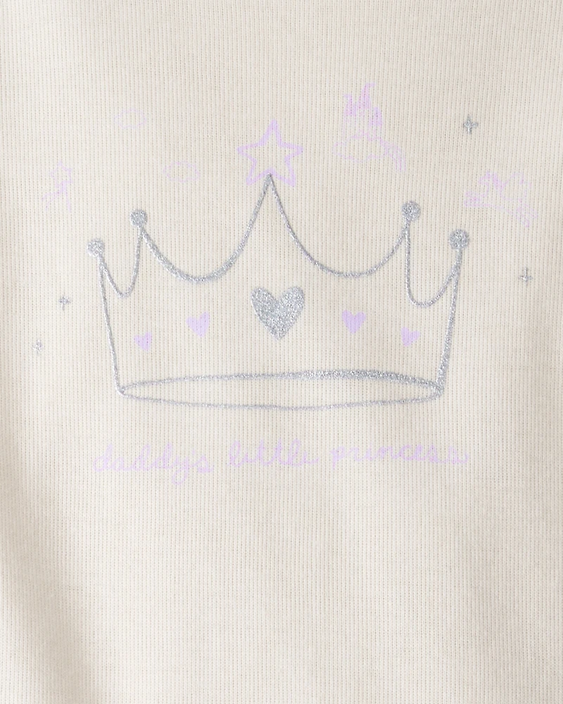 Baby Girl 'Daddy's Little Princess' Star Print Cotton Long-Sleeve Bodysuit & Pant Set - White/Purple