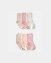 Toddler Girl 6-Pack Cat Polka Dots Crew Socks