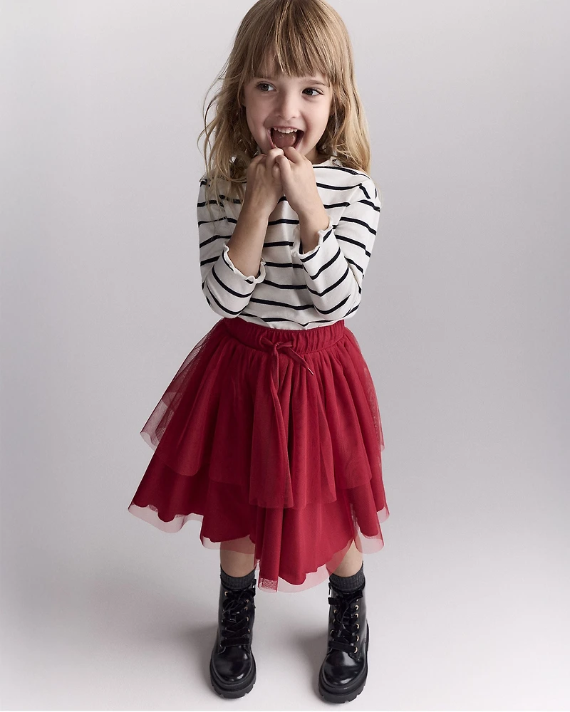 Toddler Girl Striped Mock Neck Ruffle Long-Sleeve Top - Black/White