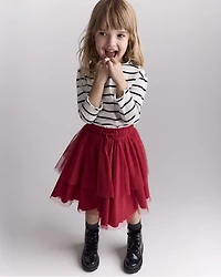 Toddler Girl Striped Mock Neck Ruffle Long-Sleeve Top - Black/White
