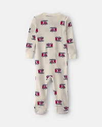Toddler Boy 1-Piece Firetrucks Thermal Snug Fit Footed Pajama - Cream