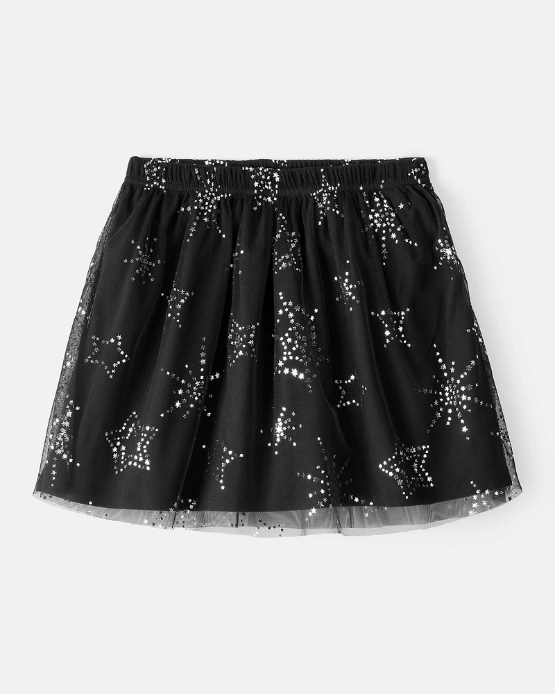 Girls Halloween Metallic Star Tulle Tutu Skort - Black