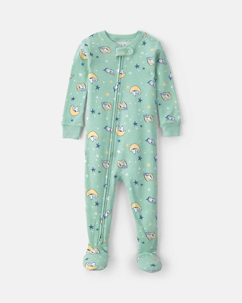 Baby Peanuts Snoopy 100% Cotton Snug Fit 1-Piece Pajama - Green