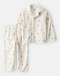 Toddler Mini Christmas Fleece Long-Sleeve Loose Fit 2-Piece Pajamas - White