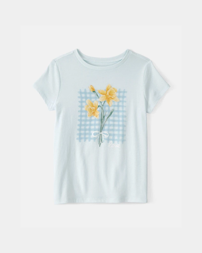 Girls Floral Graphic Tee - Blue