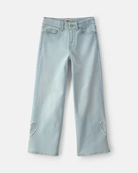 Girls Heart Denim Wide-Leg Jeans - Light Wash